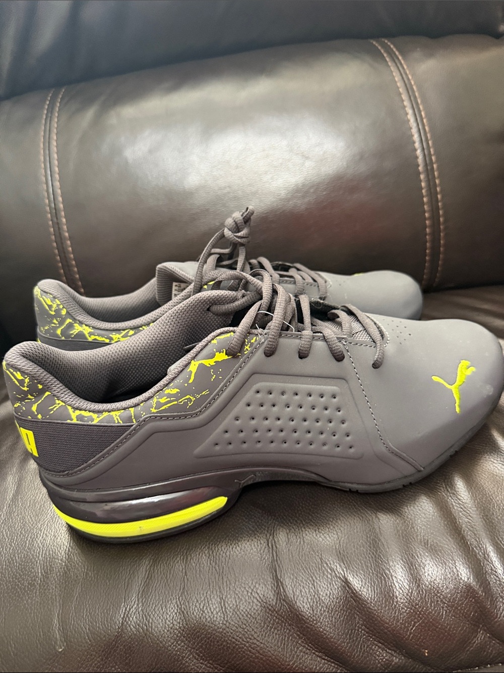 Puma Men's Gray Athletic Sneakers with Yellow Accents